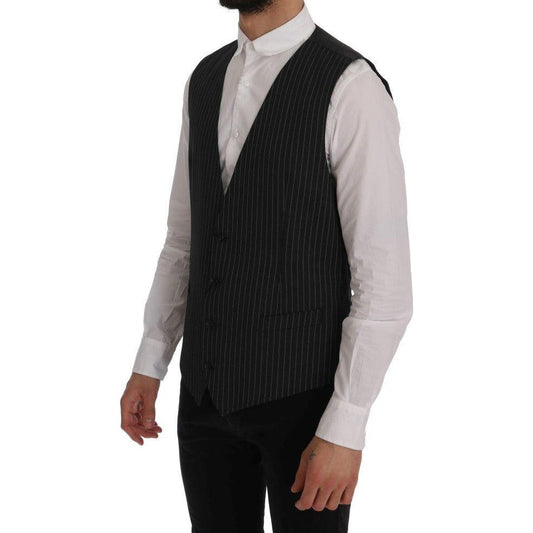 Dolce & Gabbana Elegant Gray Striped Vest Waistcoat Dolce & Gabbana Black