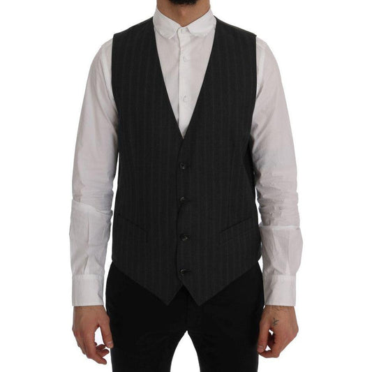 Dolce & Gabbana Elegant Gray Striped Single Breasted Vest Dolce & Gabbana Black