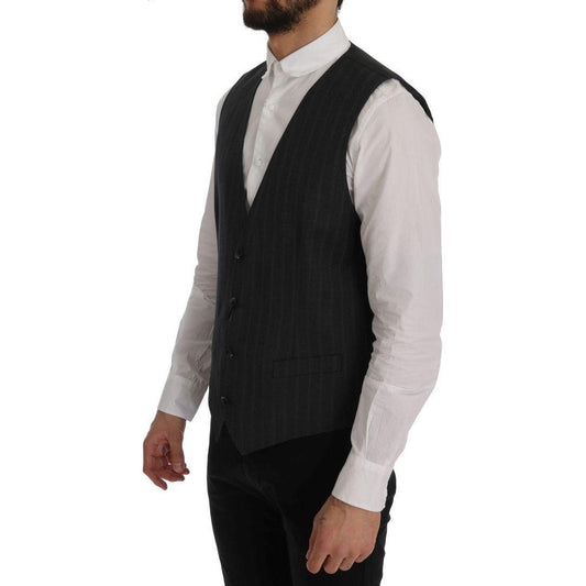 Dolce & Gabbana Elegant Gray Striped Single Breasted Vest Dolce & Gabbana Black