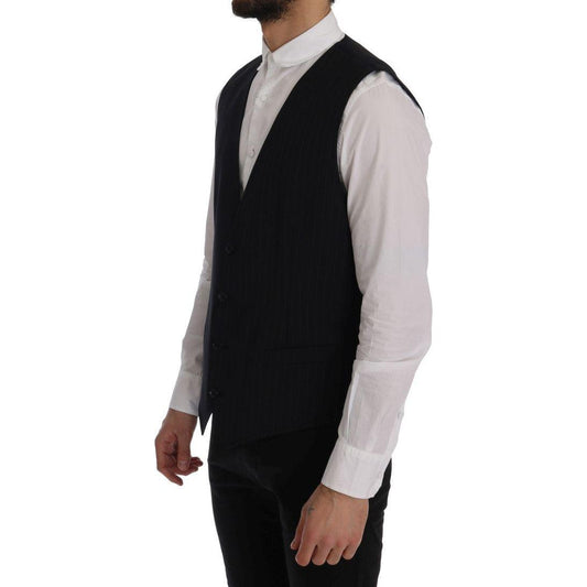 Dolce & Gabbana Elegant Blue Striped Waistcoat Vest Dolce & Gabbana Gray