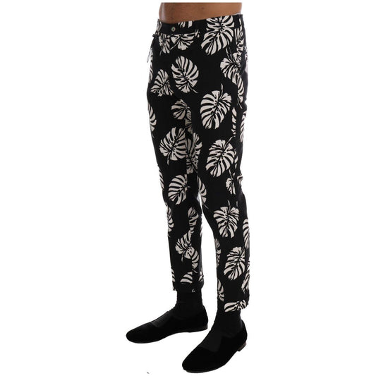 Dolce & Gabbana Slim Fit Leaf Print Ankle Pants Dolce & Gabbana Gray