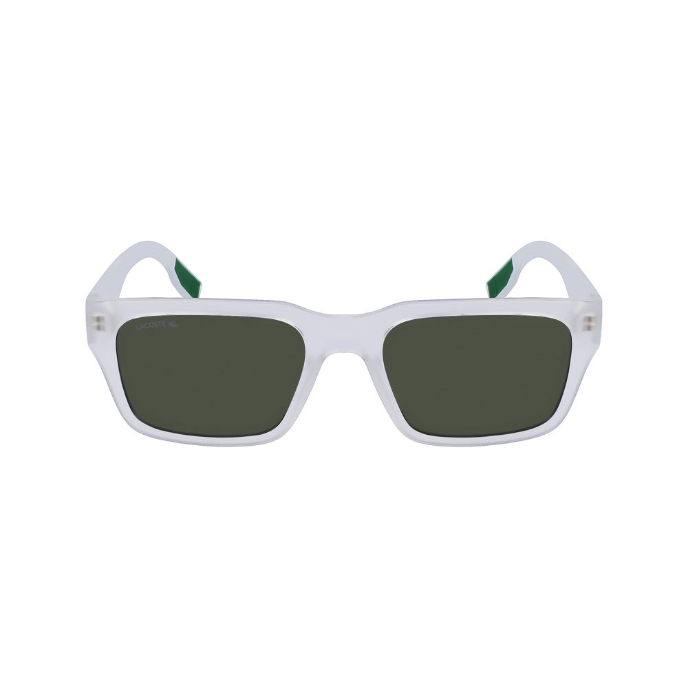 Lacoste Transparent Injected Sunglasses with green lenses and white frame, classic design for men, model L6004S-970