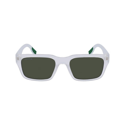 Lacoste Transparent Injected Sunglasses with green lenses and white frame, classic design for men, model L6004S-970
