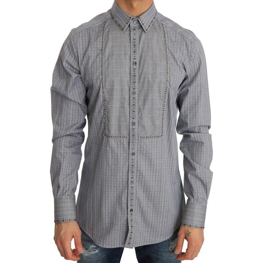 Dolce & Gabbana Elegant Gray Checkered Slim Fit Casual Shirt Dolce & Gabbana Slate Gray