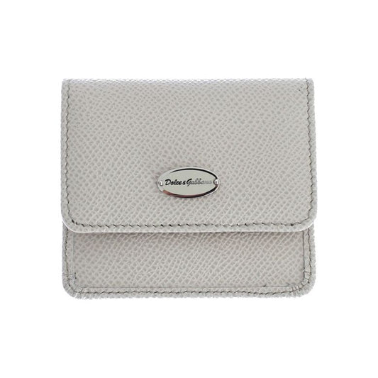 Dolce & Gabbana Sleek White Leather Condom Case Wallet Wallet Dolce & Gabbana Gray
