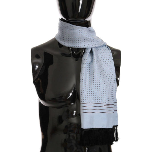 Dolce & Gabbana Elegant Blue Silk Polka Dot Men's Scarf Silk Scarves Dolce & Gabbana Gray