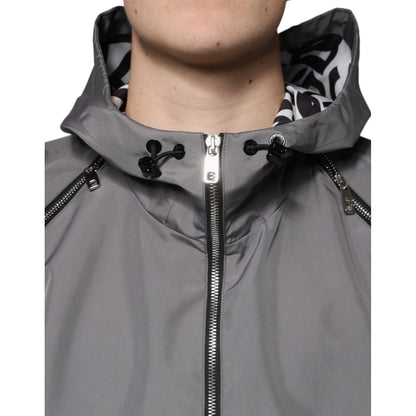 Dolce & Gabbana Gray Polyester Hooded Men Full Zip Jacket