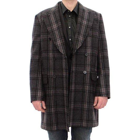 Dolce & Gabbana Sicilia Checkered Wool Blend Coat Coats & Jackets Dolce & Gabbana Dark Slate Gray