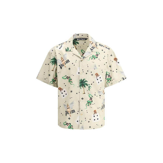 Alt Tag: Palm Angels Pin Up Bowling Shirt with vintage design, short sleeves, and logo. Retro streetwear style for bold casual looks.