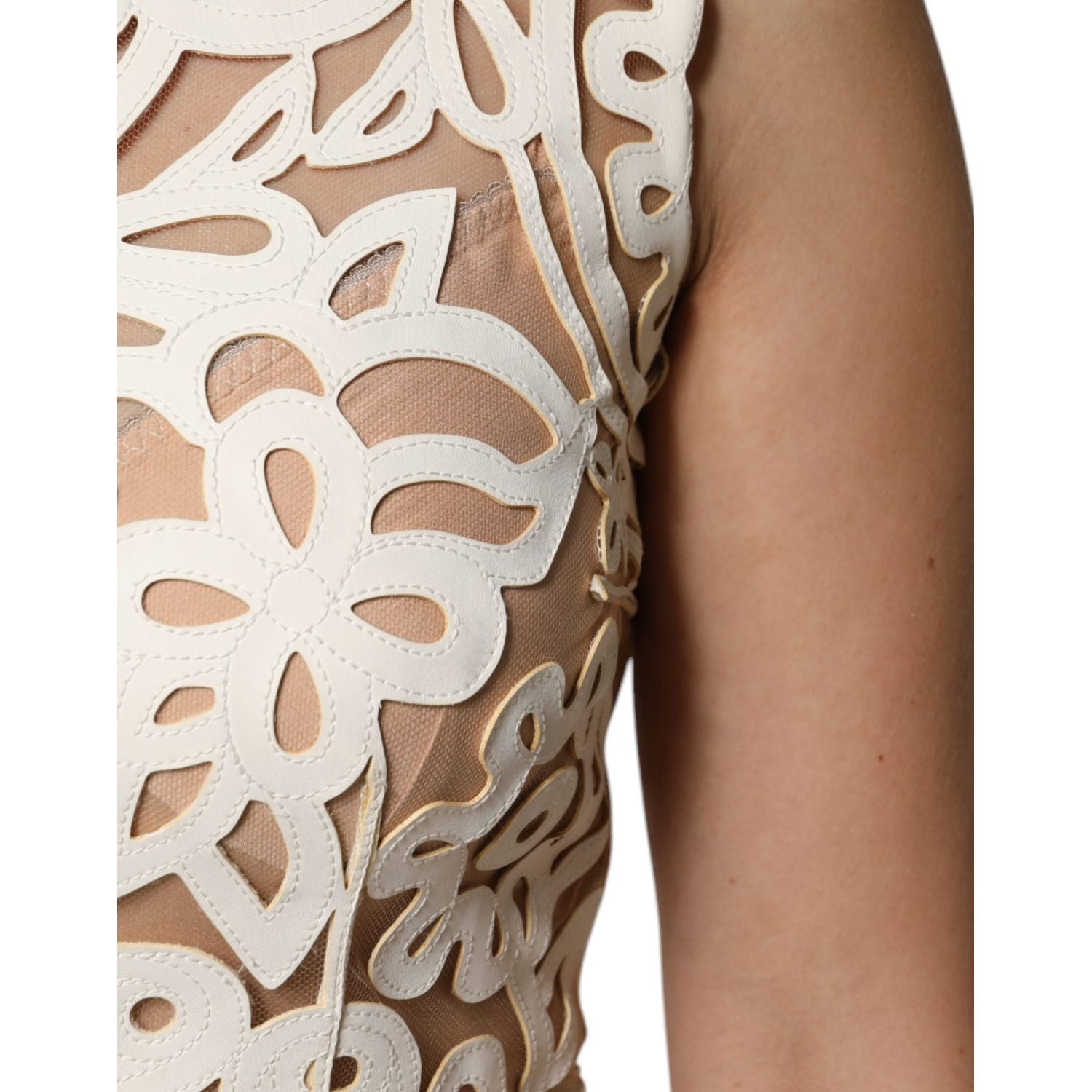 Dolce & Gabbana White Cut Out Leather Sleeveless Midi Dress