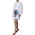 MSGM White Cotton Belted Long Sleeves Crew Neck Mini Dress