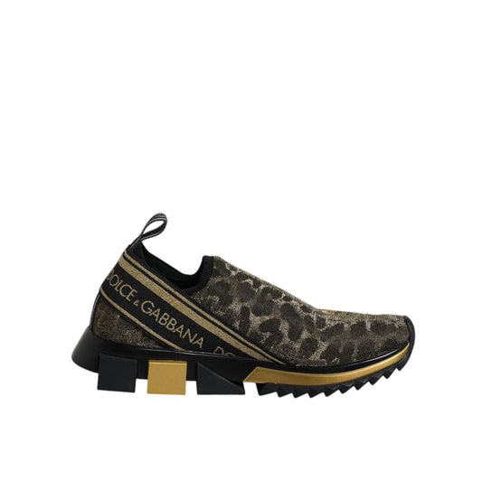 Dolce & Gabbana Gold Glitter Leopard Sorrento Sneakers Shoes