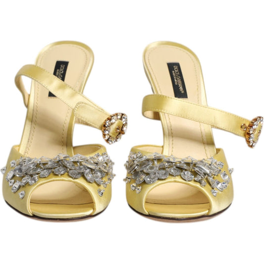 Dolce & Gabbana Yellow Crystal Slides KEIRA Sandals Shoes LA12265-39