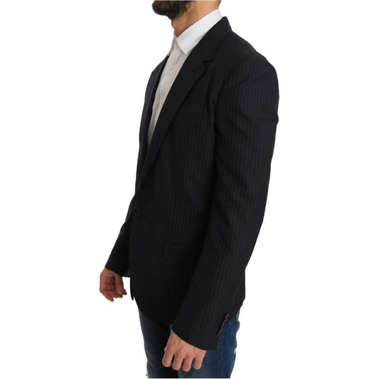 Dolce & Gabbana Elegant Slim Fit Striped Wool Silk Blazer Dolce & Gabbana Black