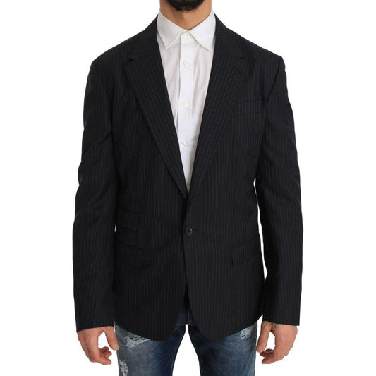 Dolce & Gabbana Elegant Slim Fit Striped Wool Silk Blazer Dolce & Gabbana Black