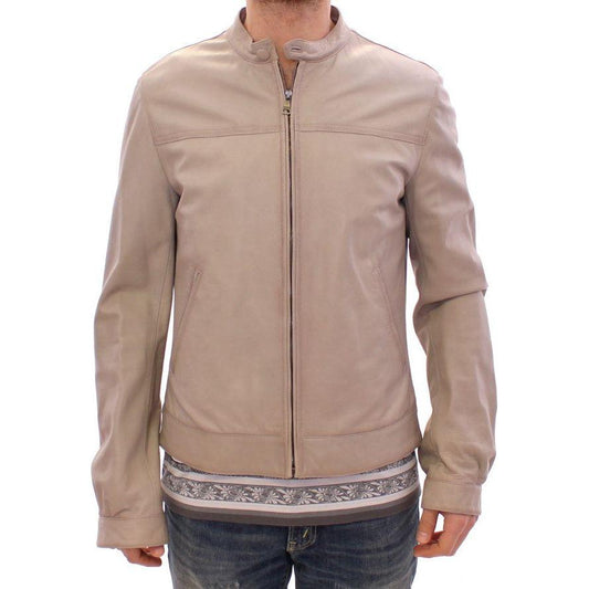 Dolce & Gabbana Elegant Beige Leather Lambskin Jacket Coats & Jackets Dolce & Gabbana Rosy Brown