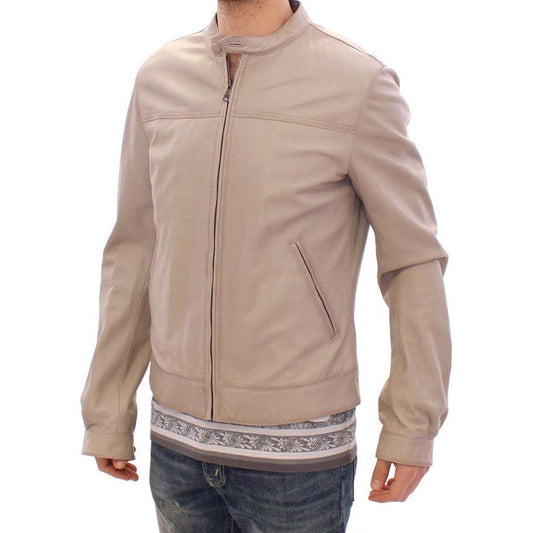 Dolce & Gabbana Elegant Beige Leather Lambskin Jacket Coats & Jackets Dolce & Gabbana Rosy Brown