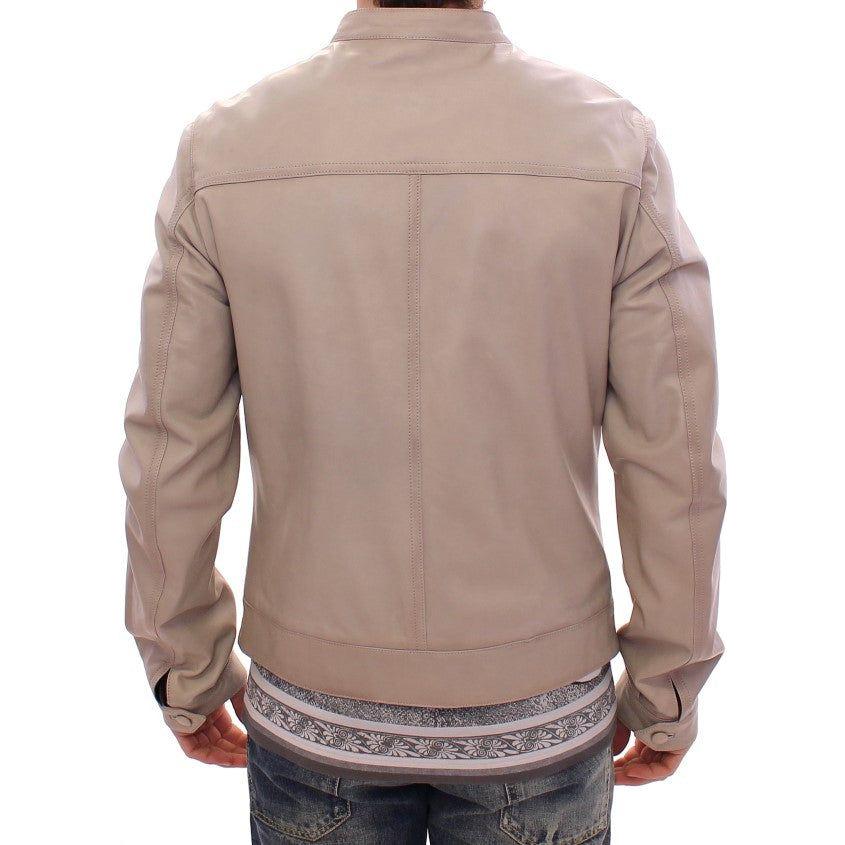 Dolce & Gabbana Beige Leather Jacket Biker Coat