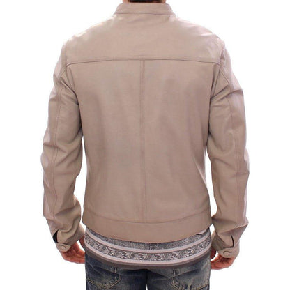 Dolce & Gabbana Beige Leather Jacket Biker Coat