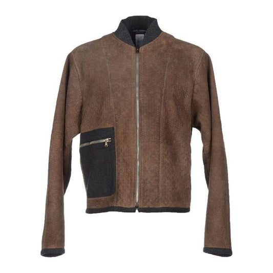 Dolce & Gabbana Elegant Leather & Wool Blend Jacket Coats & Jackets Dolce & Gabbana Dark Olive Green