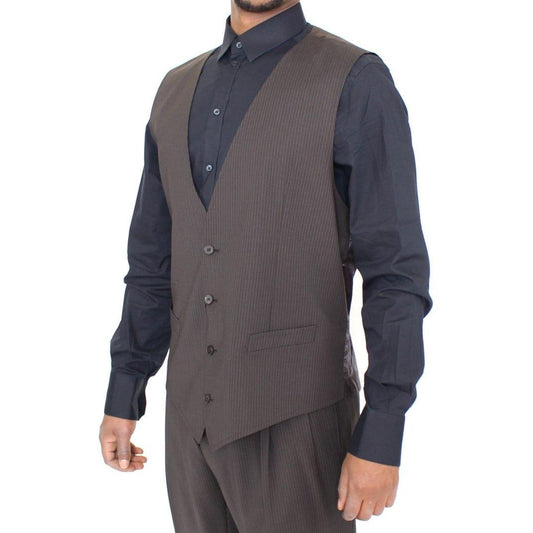 Dolce & Gabbana Elegant Brown Striped Wool Dress Vest Dolce & Gabbana Dark Slate Gray
