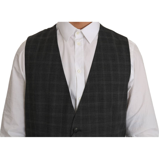 Dolce & Gabbana Elegant Checkered Wool Vest for the Urbane Man Dolce & Gabbana Dark Slate Gray