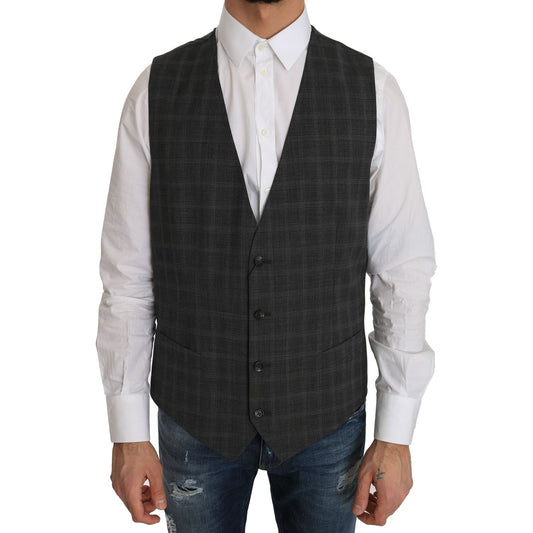 Dolce & Gabbana Elegant Checkered Wool Vest for the Urbane Man Dolce & Gabbana Gray