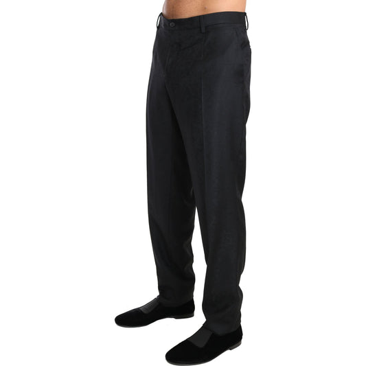 Dolce & Gabbana Elegant Gray Patterned Formal Pants Dolce & Gabbana Black