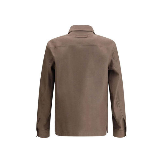 Back view of ZEGNA Linen Shirt Jacket featuring classic collar and sophisticated design in brown.