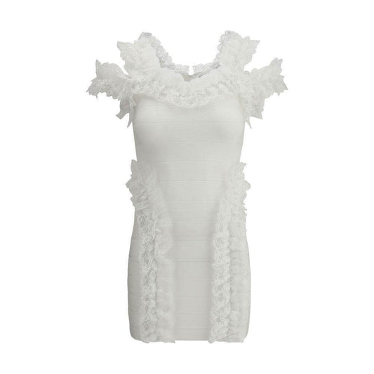 Self-Portrait Knit Ruffle mini Dress SE-SS25CK009SWWHITE-6