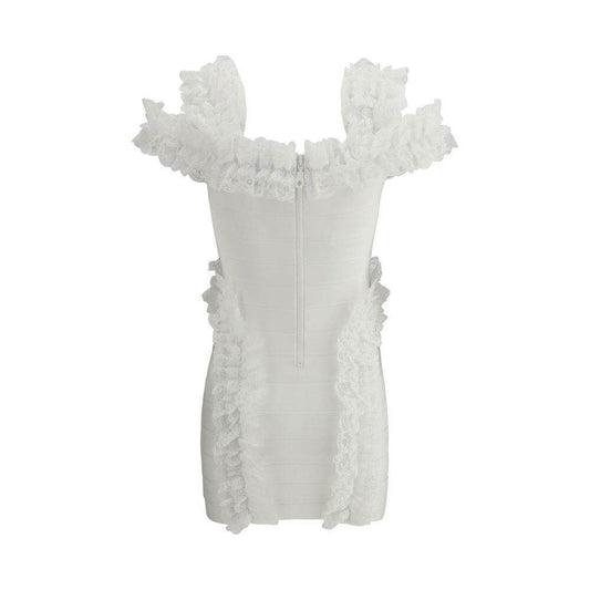 Self-Portrait Knit Ruffle mini Dress SE-SS25CK009SWWHITE-6