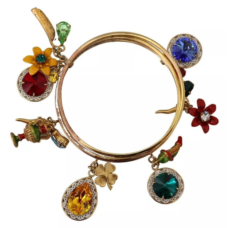 Dolce & Gabbana Multicolor Crystal Gold Tone Brass Bangle Bracelet