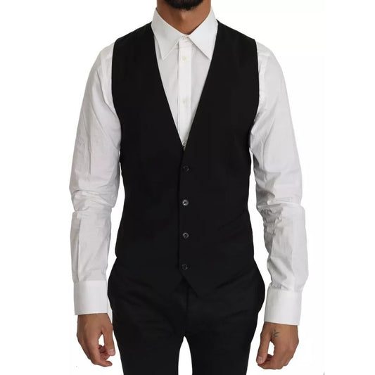 Dolce & Gabbana Black Wool Logo Waistcoat Vest