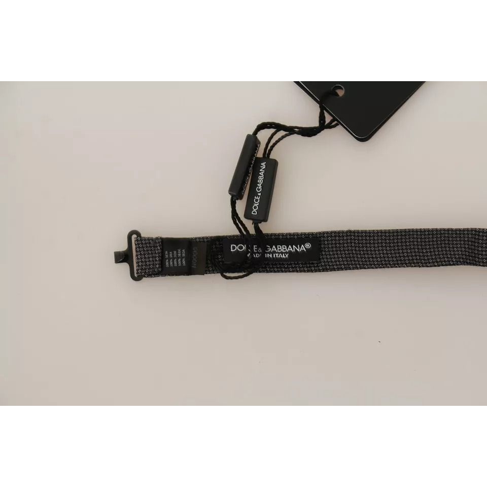 Dolce & Gabbana Gray Pattern Silk Adjustable Neck Bow Tie