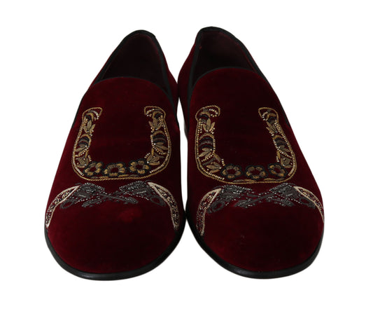 Dolce & Gabbana Bordeaux Velvet Sequined Men's Loafers Dolce & Gabbana Black