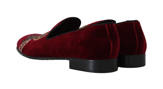 Dolce & Gabbana Bordeaux Velvet Sequined Men's Loafers Dolce & Gabbana Black