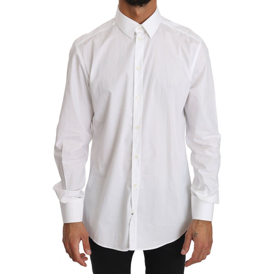 Dolce & Gabbana Elegant Slim Fit Dress Shirt in Pure White MAN SHIRTS Dolce & Gabbana Light Gray