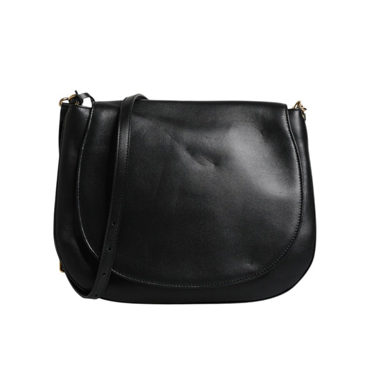 Dolce & Gabbana Black Leather Flap Saddle Shoulder Bag