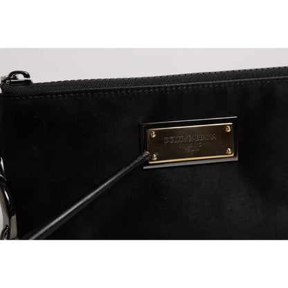 Dolce & Gabbana Black Nylon Logo Plaque Keyring Pouch Clutch Bag