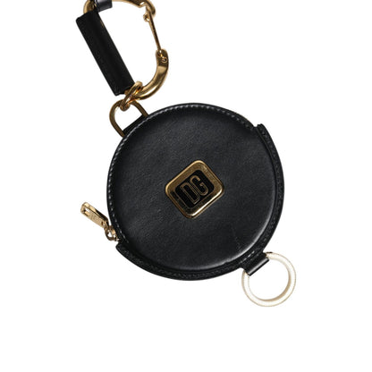 Dolce & Gabbana Black Round Leather DG Logo Coin Purse Lanyard Wallet