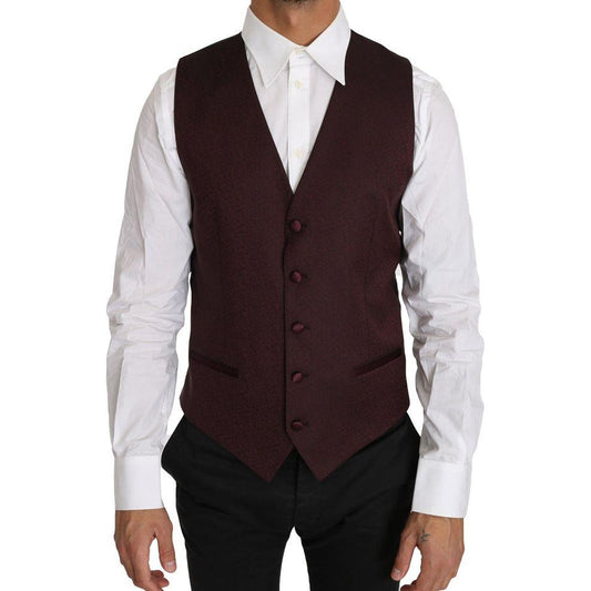 Dolce & Gabbana Elegant Purple Patterned Men's Formal Vest Dolce & Gabbana Black
