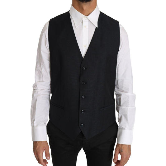 Dolce & Gabbana Elegant Gray Slim-Fit Wool-Silk Vest Dolce & Gabbana Black