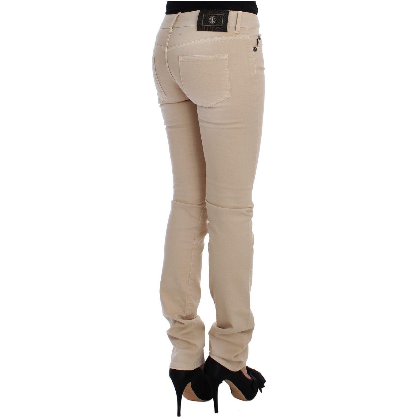 Cavalli Beige Wash Slim Fit Cotton Stretch Jeans Jeans & Pants