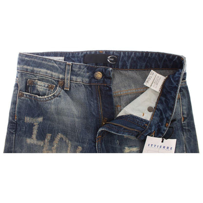 Cavalli Blue Wash Torn Cotton Straight Fit Jeans