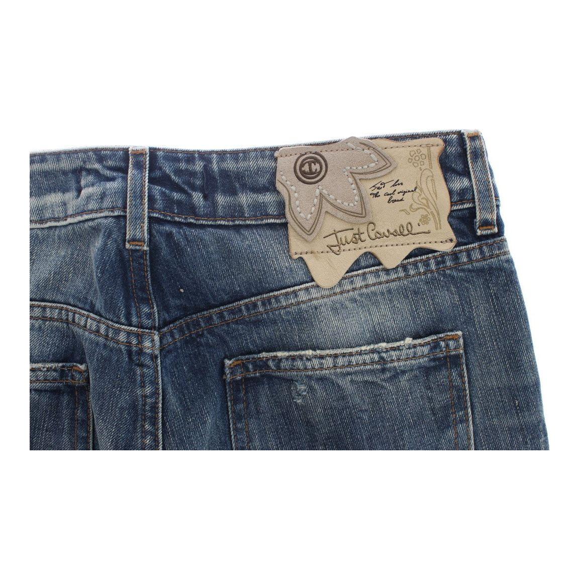Cavalli Blue Wash Torn Cotton Straight Fit Jeans