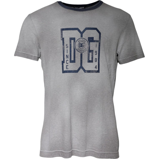 Dolce & Gabbana Gray Logo Print Cotton Crew Neck T-shirt TSH87460-50