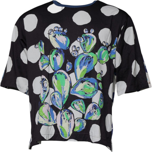 Dolce & Gabbana Black White Printed Cotton Crew Neck T-shirt