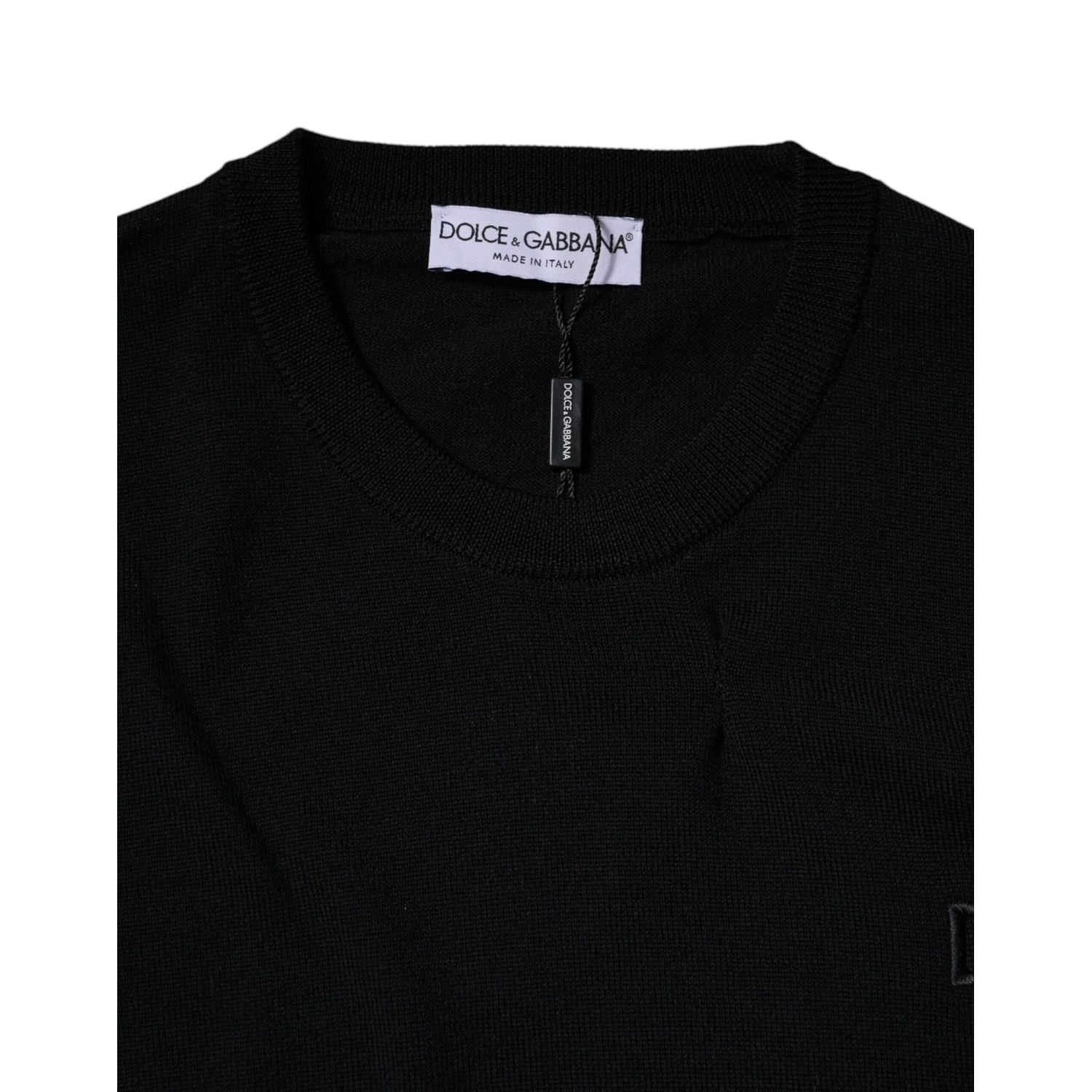 Dolce & Gabbana Black Logo Wool Crew Neck Pullover Sweater