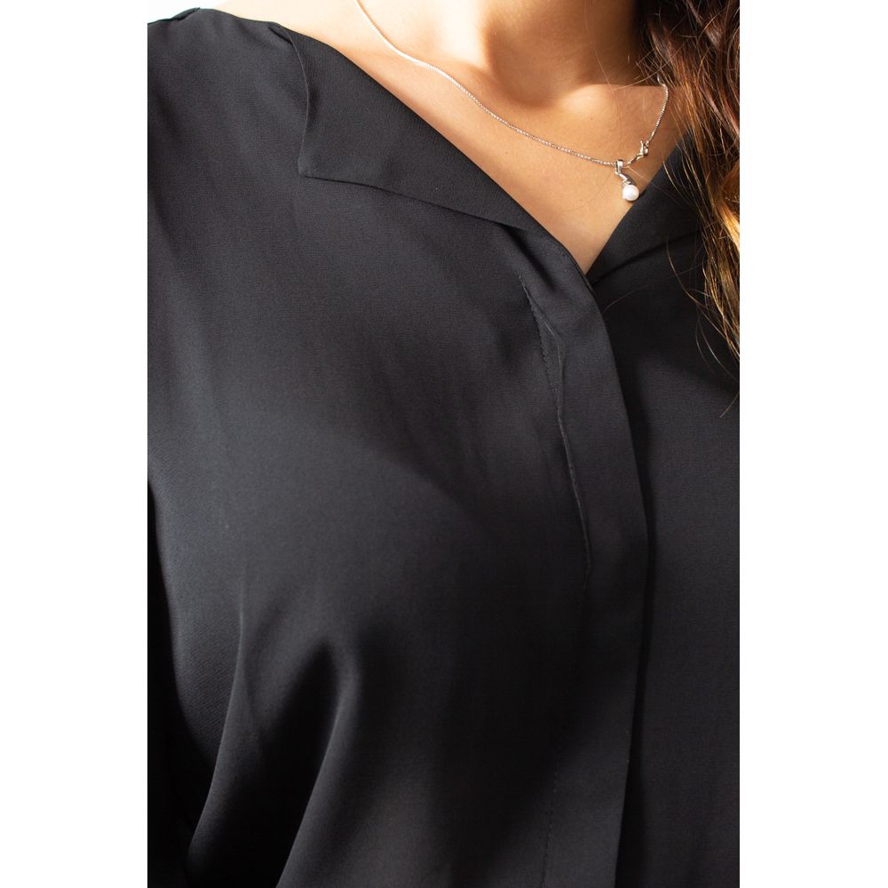 Vila Clothes Black Polyester Blouse with elegant collar and classic design, perfect for versatile styling in office or evenings.