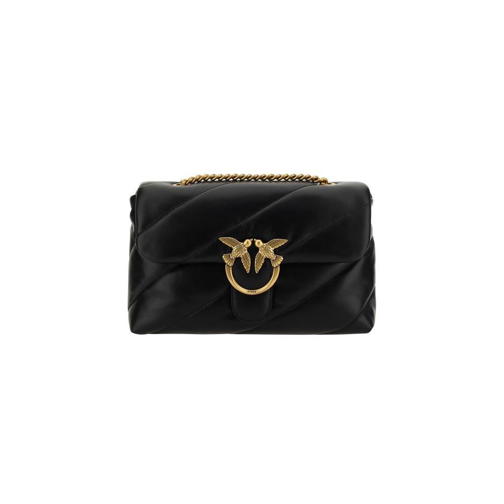 PINKO Black Calf Leather Bos Taurus Shoulder Bag 1728,72470364320,Bags,Black,New with tags,PINKO,Shoulder Bags - Bags,Shoulder Bags - Women - Bags,Women,Women - Bags
